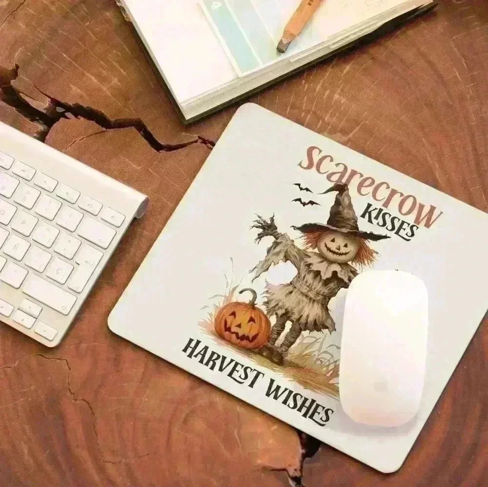 Scarecrow kisses Halloween fall square mouse pad